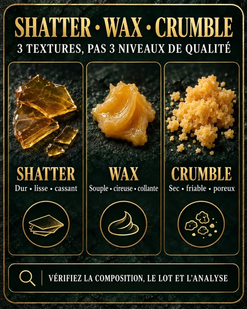 les differences entre le shatter wax et crumble